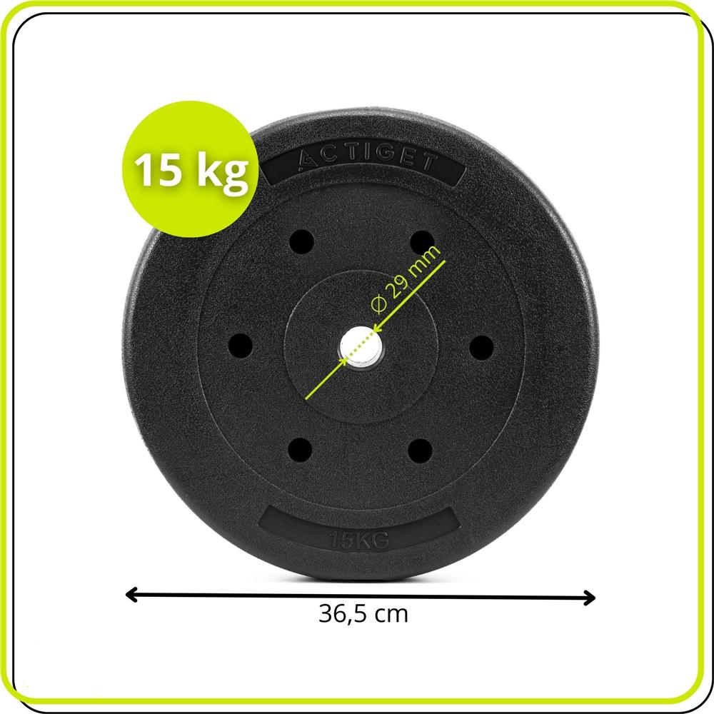 15 kg-os súlytárcsa súlyzórúdhoz, bitumen töltettel, PP borítással, 29 mm, fekete - Image 6