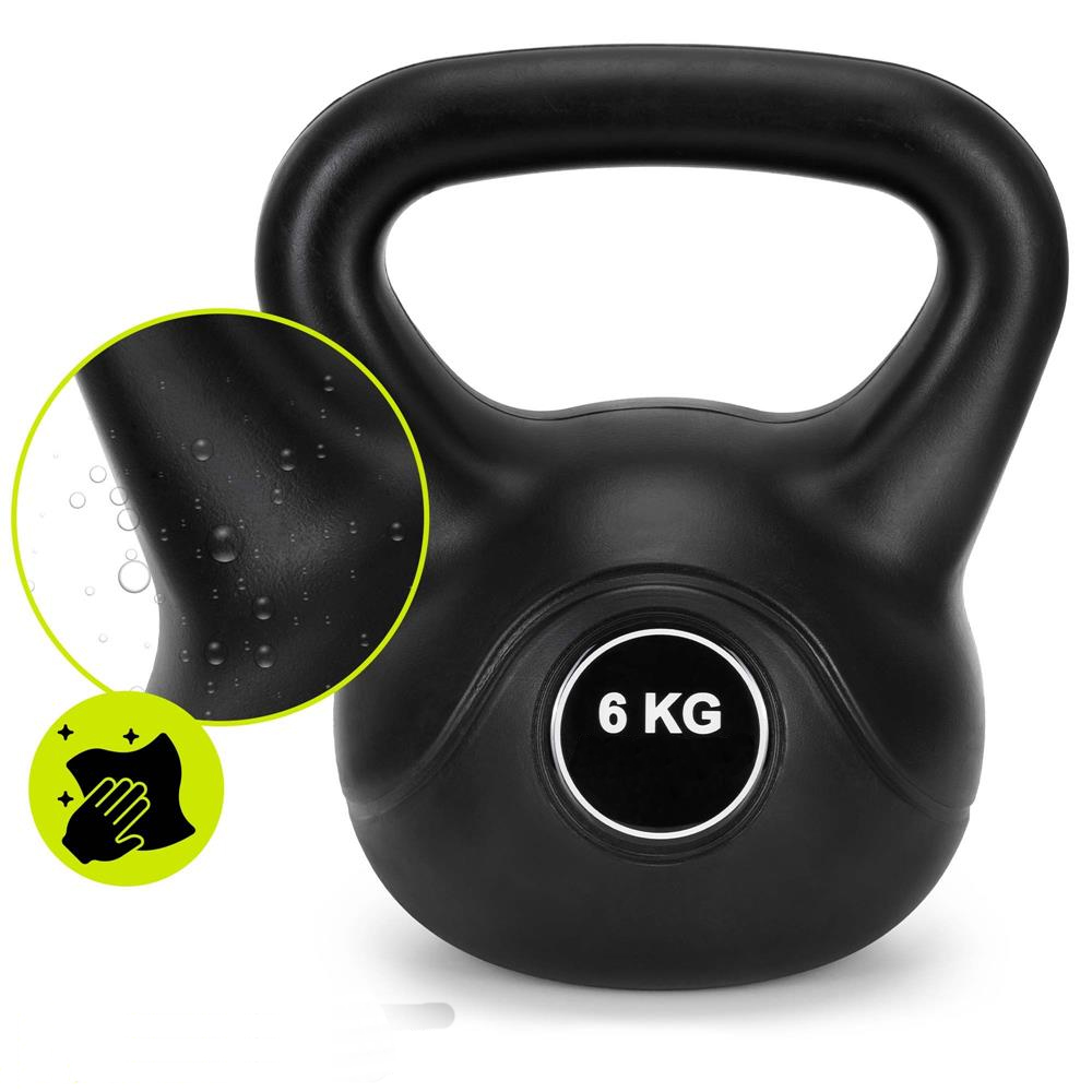 6 kg-os kettlebell, bitumen töltettel és tartós ABS borítással, 24x21 cm, fekete - Image 11