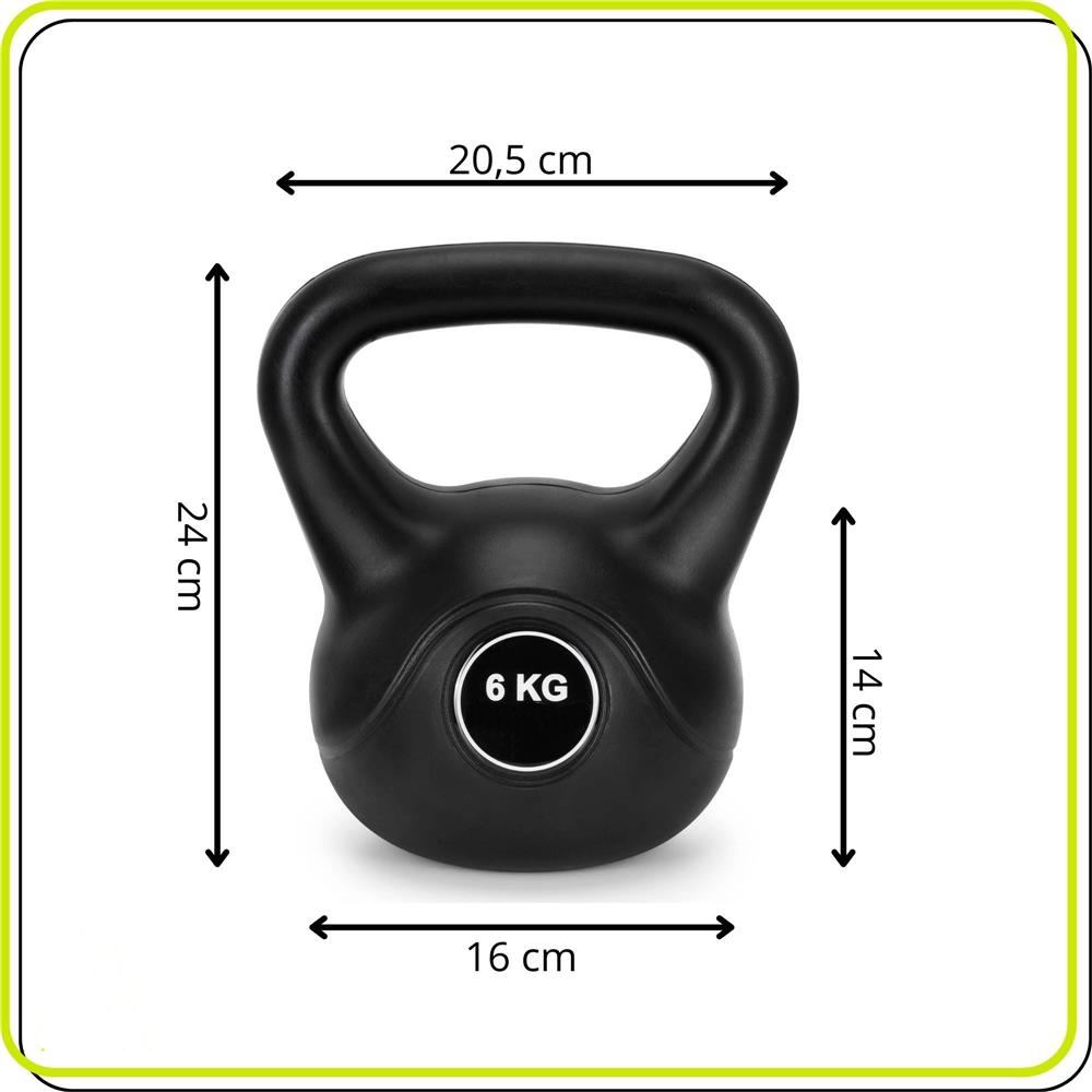6 kg-os kettlebell, bitumen töltettel és tartós ABS borítással, 24x21 cm, fekete - Image 12