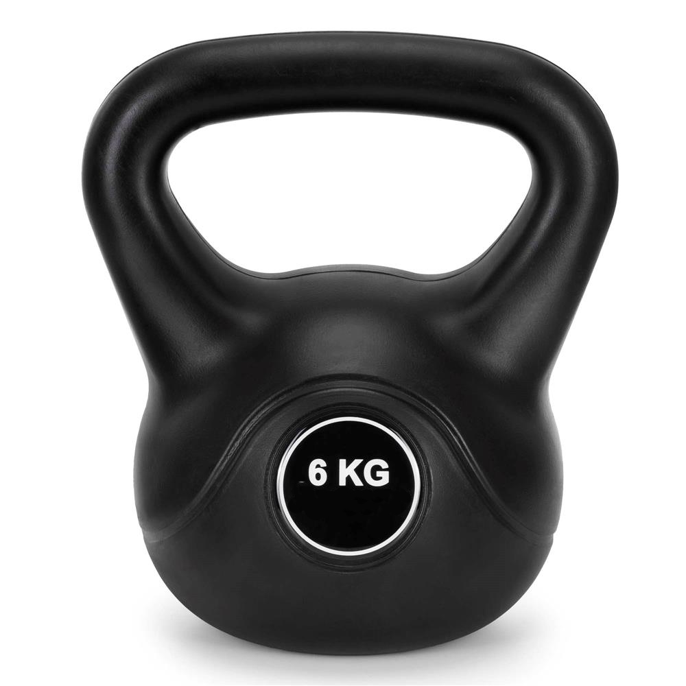 6 kg-os kettlebell, bitumen töltettel és tartós ABS borítással, 24x21 cm, fekete
