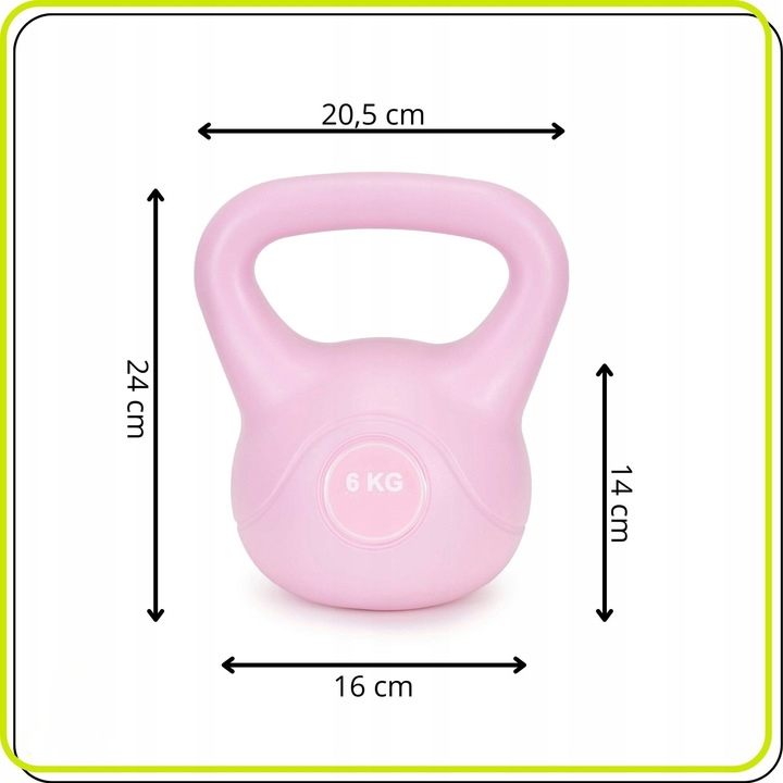 6 kg-os kettlebell, bitumen töltettel és tartós ABS borítással, 21x24 cm, rózsaszín - Image 2