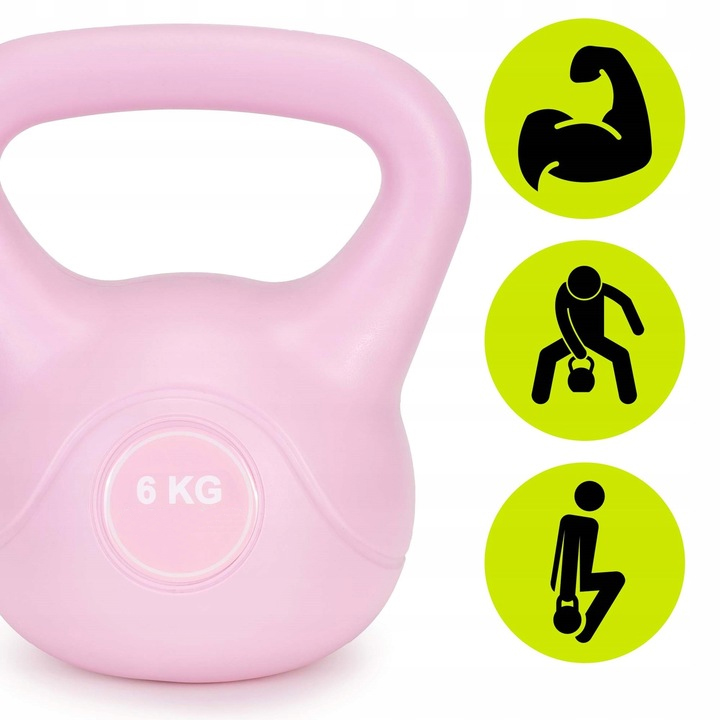 6 kg-os kettlebell, bitumen töltettel és tartós ABS borítással, 21x24 cm, rózsaszín - Image 4