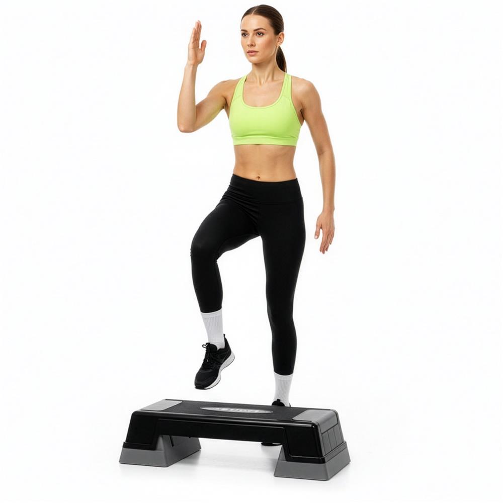 Állítható aerobik step pad, 2 magassági szinttel, PP, max. 350 kg terhelhetőség, 73x29x18 cm, fekete-szürke - Image 11
