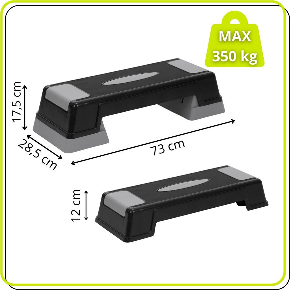 Állítható aerobik step pad, 2 magassági szinttel, PP, max. 350 kg terhelhetőség, 73x29x18 cm, fekete-szürke - Image 15