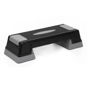 Állítható aerobik step pad, 2 magassági szinttel, PP, max. 350 kg terhelhetőség, 73x29x18 cm, fekete-szürke