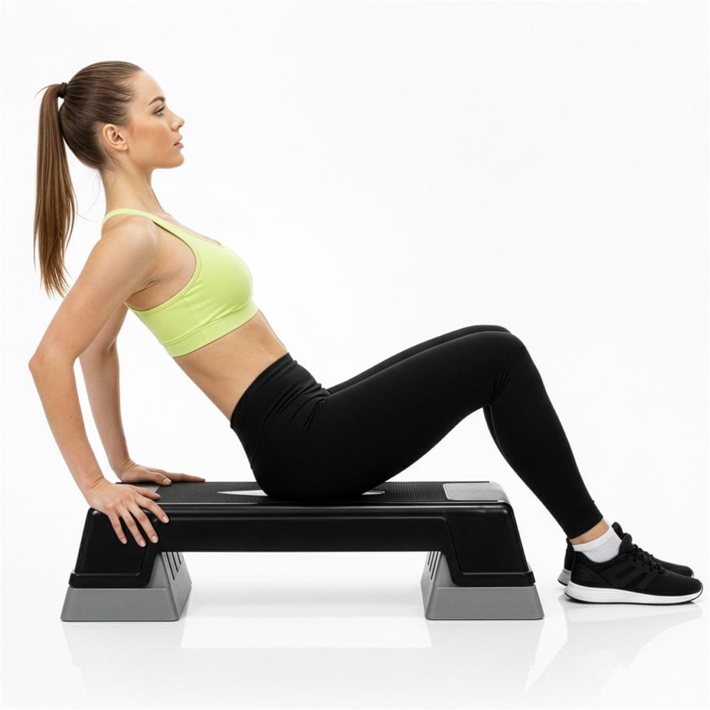 Állítható aerobik step pad, 2 magassági szinttel, PP, max. 350 kg terhelhetőség, 73x29x18 cm, fekete-szürke - Image 7