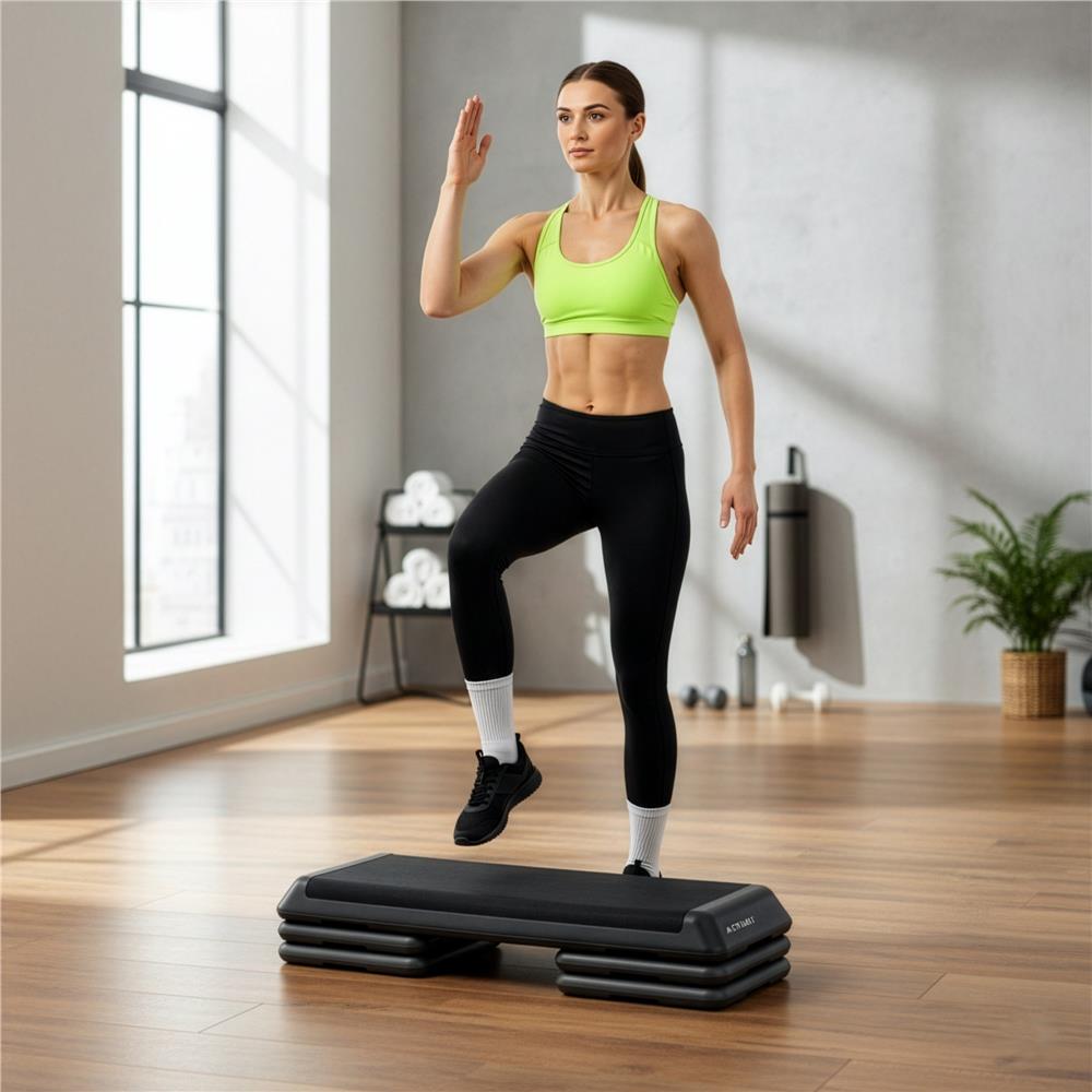 Profi állítható aerobik step pad, 3 fokozatban állítható, PP, max. 350 kg, 108x29x20 cm, fekete-szürke - Image 2