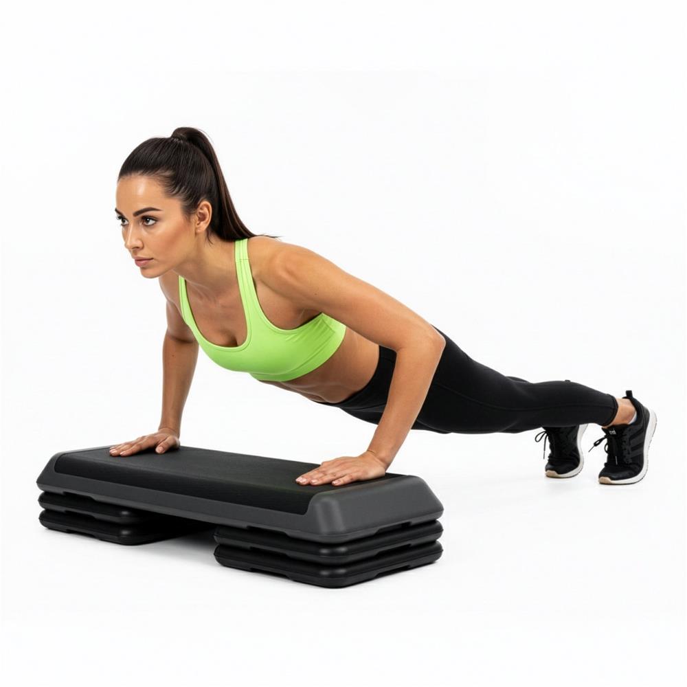 Profi állítható aerobik step pad, 3 fokozatban állítható, PP, max. 350 kg, 108x29x20 cm, fekete-szürke - Image 12