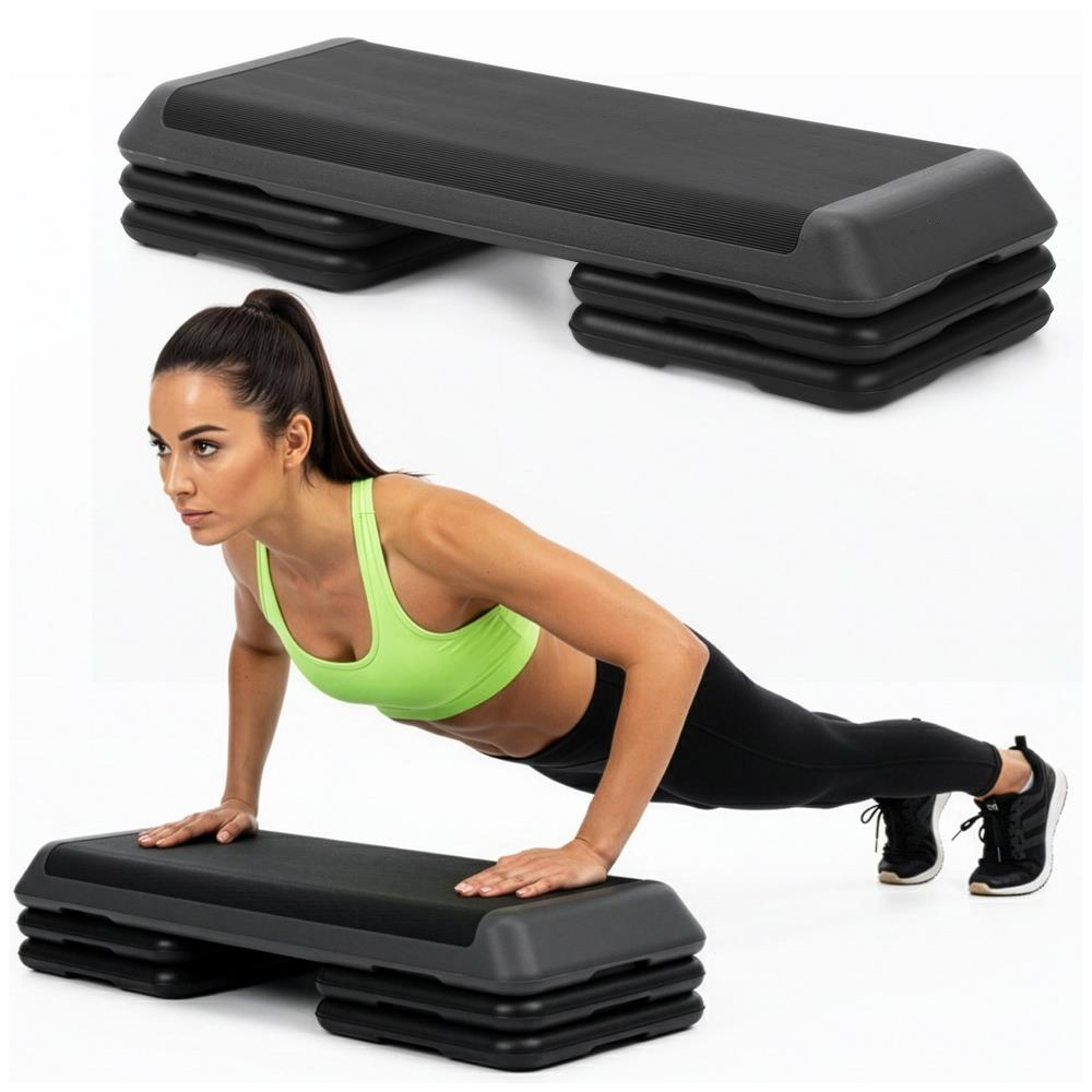 Profi állítható aerobik step pad, 3 fokozatban állítható, PP, max. 350 kg, 108x29x20 cm, fekete-szürke - Image 17