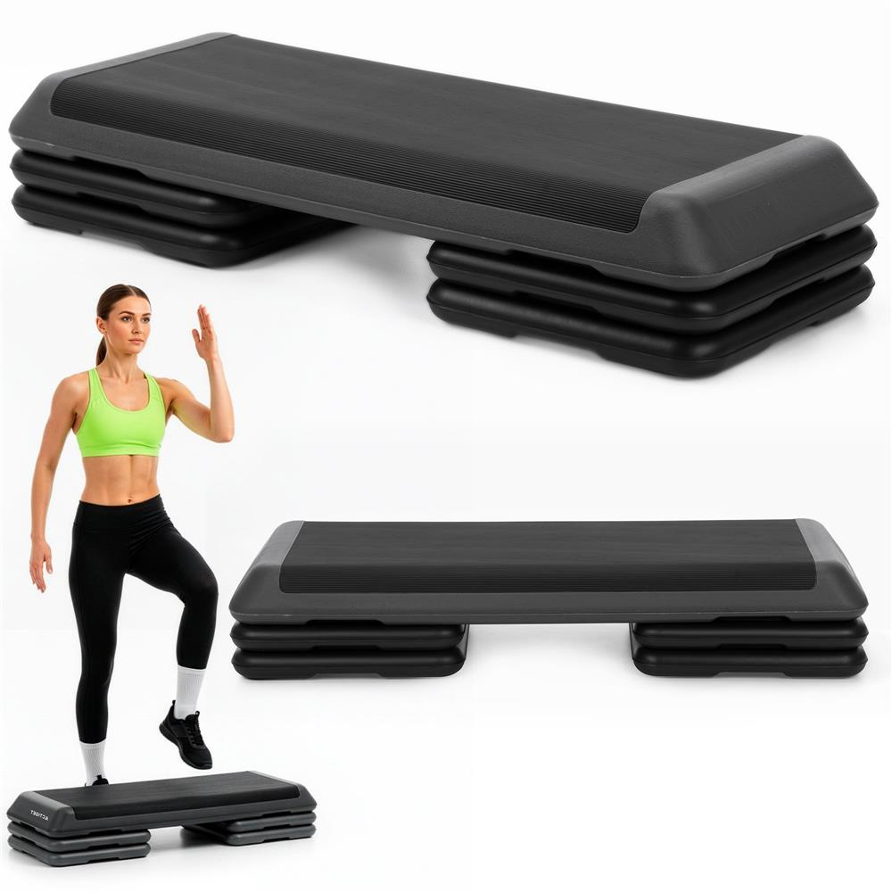 Profi állítható aerobik step pad, 3 fokozatban állítható, PP, max. 350 kg, 108x29x20 cm, fekete-szürke - Image 18