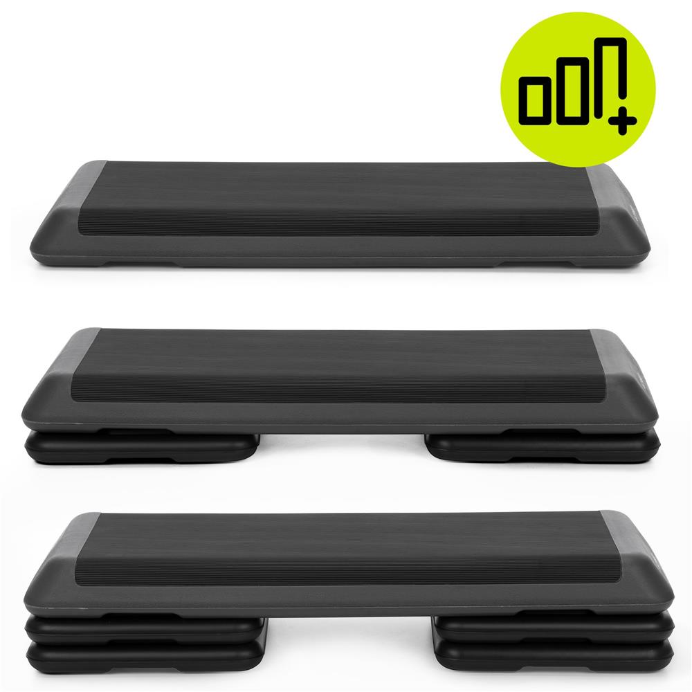 Profi állítható aerobik step pad, 3 fokozatban állítható, PP, max. 350 kg, 108x29x20 cm, fekete-szürke - Image 3