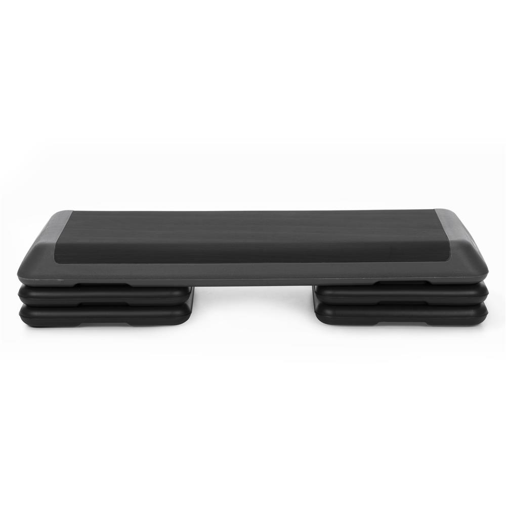 Profi állítható aerobik step pad, 3 fokozatban állítható, PP, max. 350 kg, 108x29x20 cm, fekete-szürke