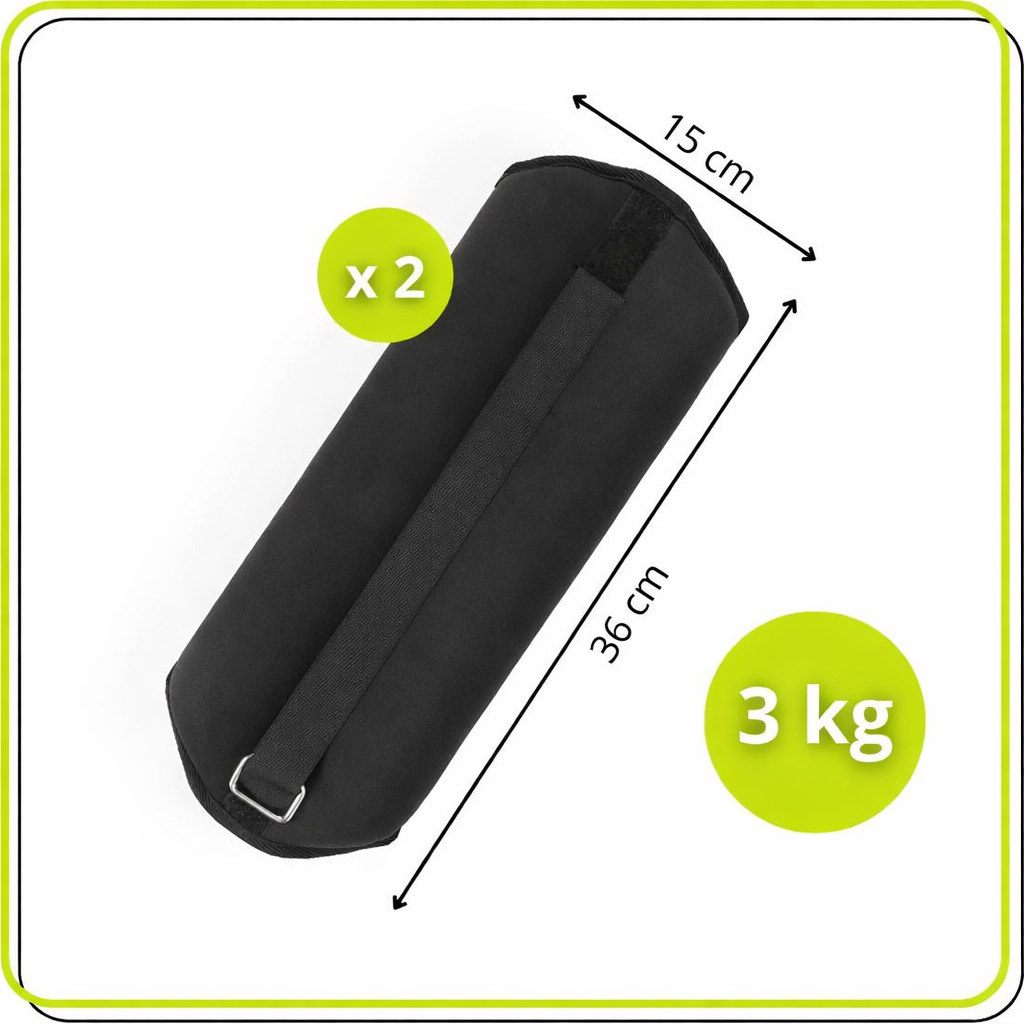 Csukló- és bokasúly készlet, 2 x 3 kg, neoprén és vas-homok töltet, 36x15 cm, fekete - Image 7
