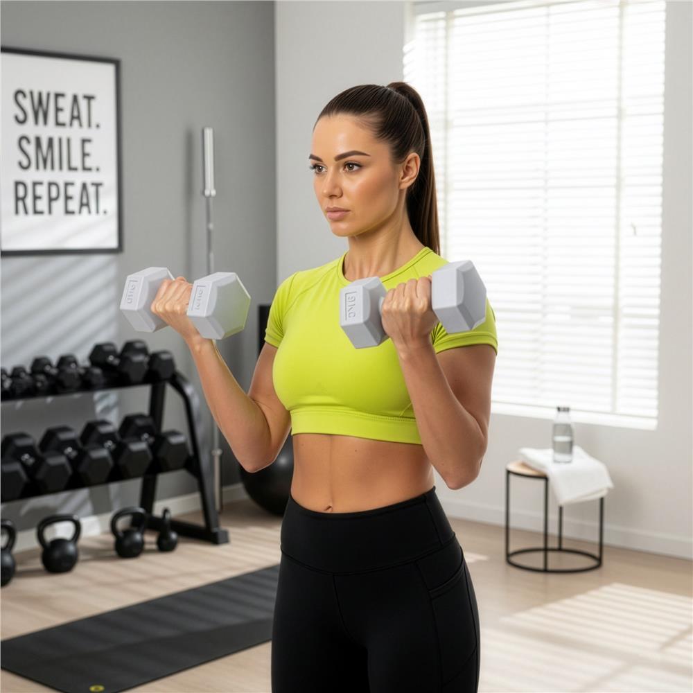 Hatszögletű kézisúlyzó szett, 2 x 3 kg, bitumen töltettel és tartós PP borítással, szürke - Image 2