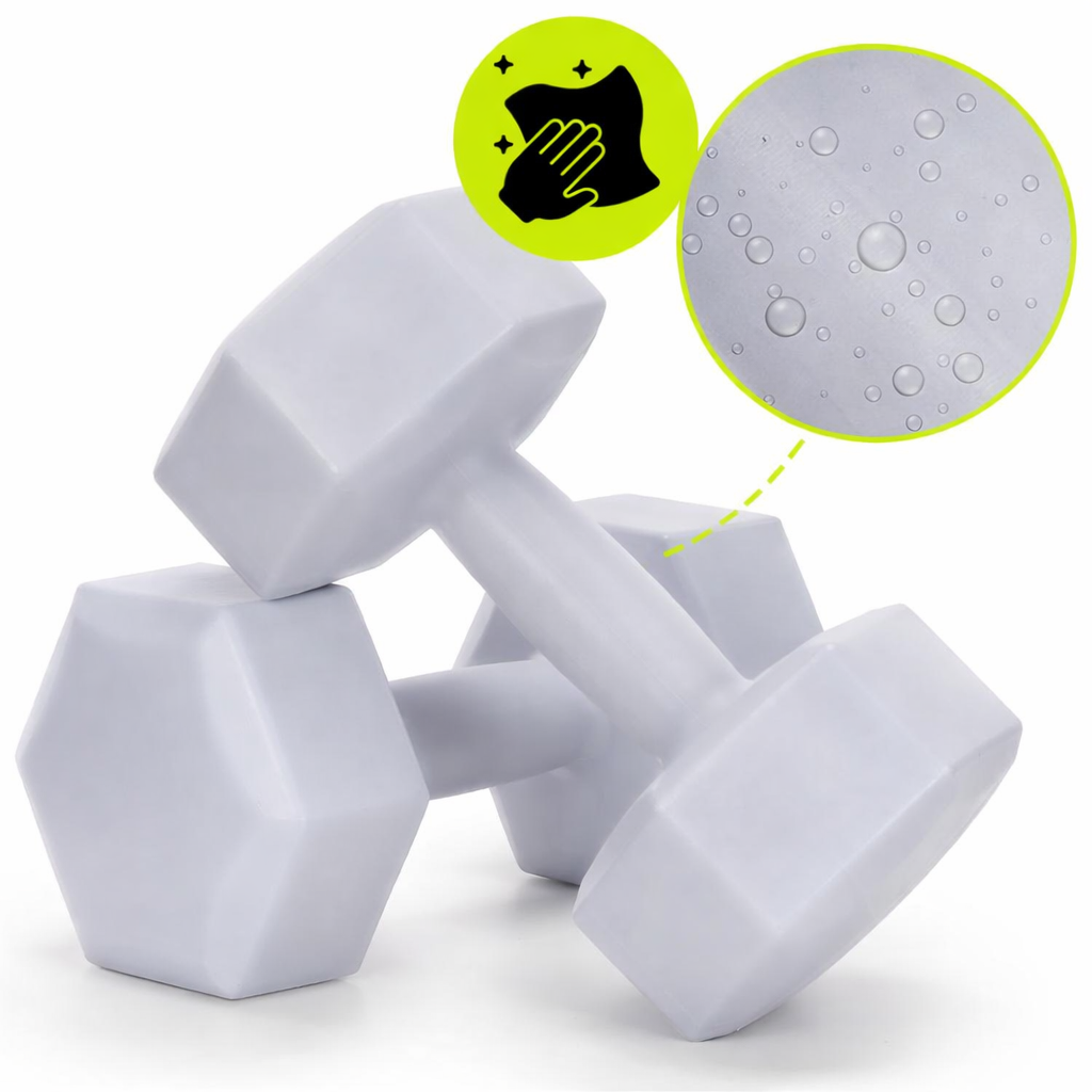 Hatszögletű kézisúlyzó szett, 2 x 3 kg, bitumen töltettel és tartós PP borítással, szürke - Image 7