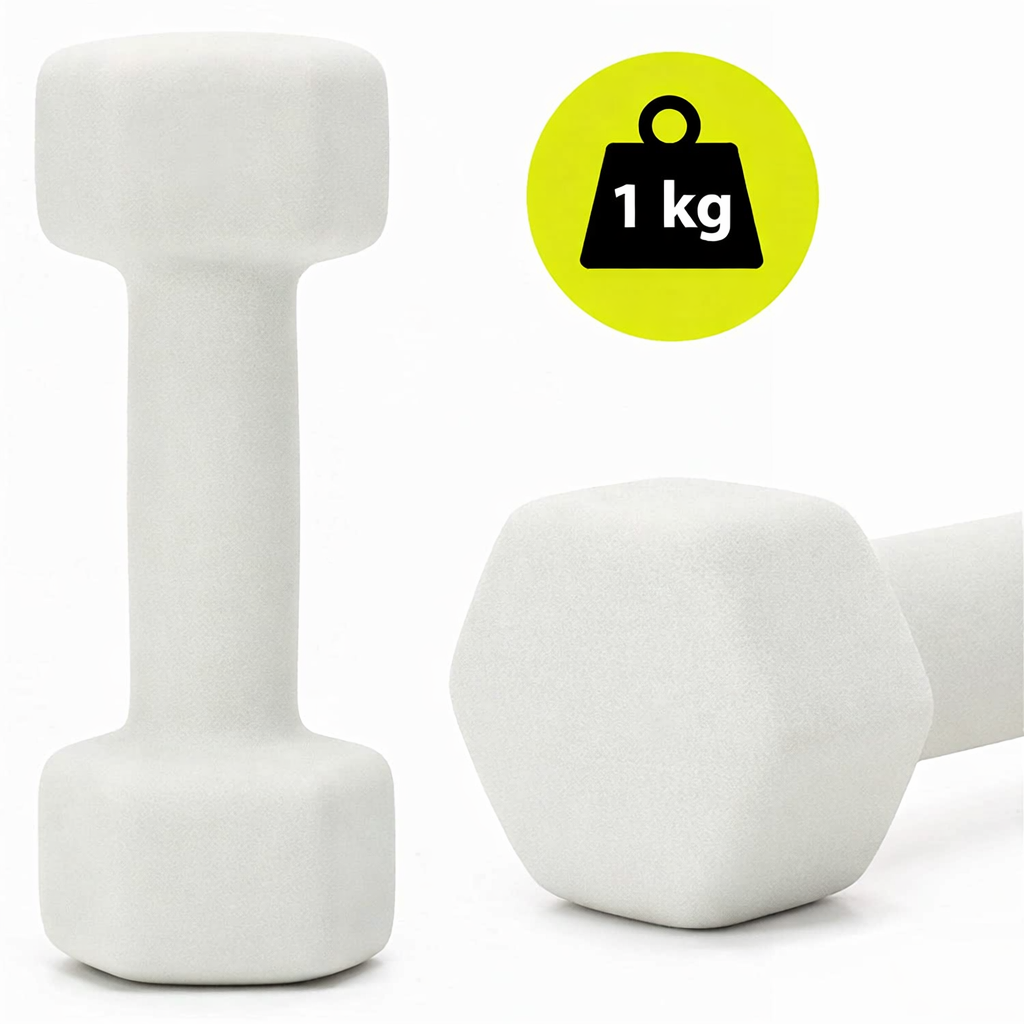 Öntöttvas kézisúlyzó készlet neoprén bevonattal, 12 kg, tartóállvánnyal, hatszögletű végekkel, 2x1 kg, 2x2 kg, 2x3 kg, többszínű - Image 5