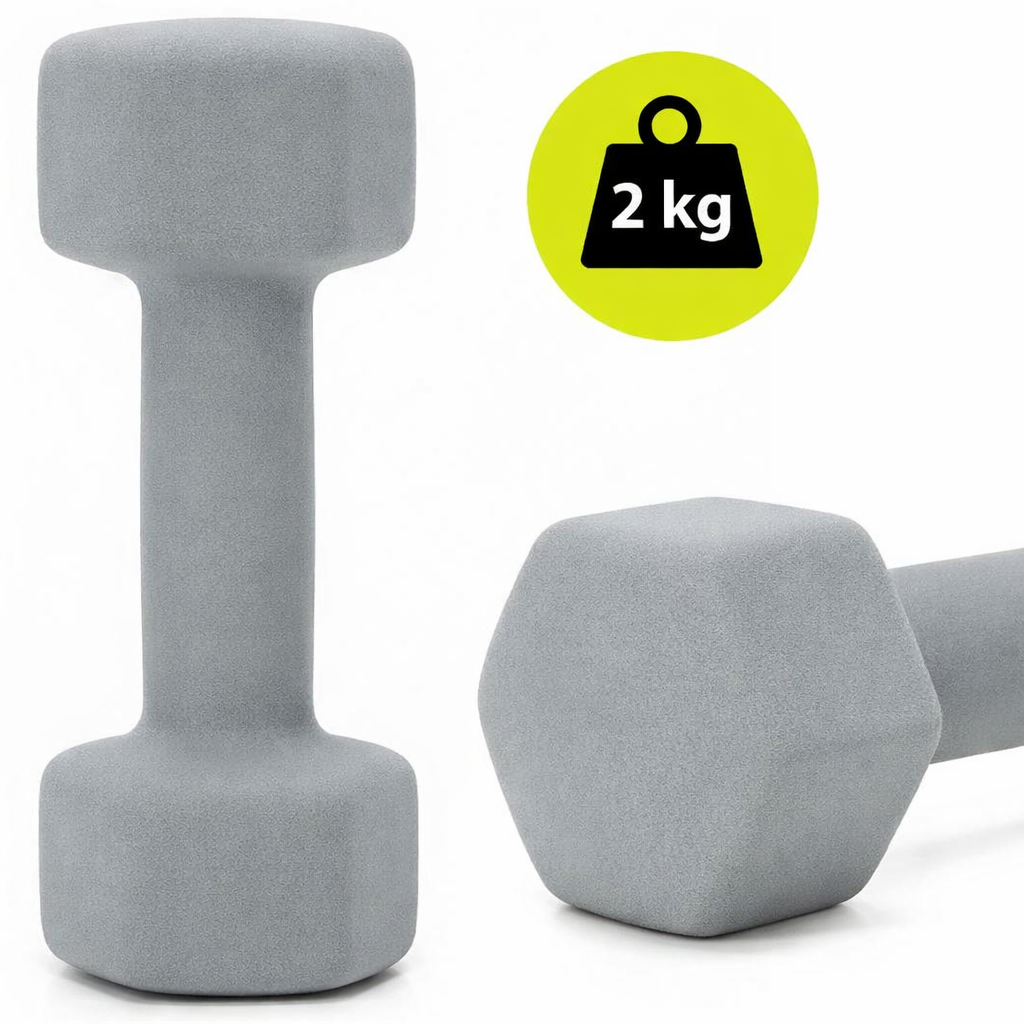 Öntöttvas kézisúlyzó készlet neoprén bevonattal, 12 kg, tartóállvánnyal, hatszögletű végekkel, 2x1 kg, 2x2 kg, 2x3 kg, többszínű - Image 14