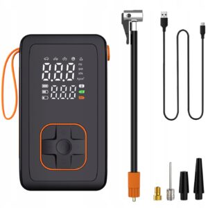 Hordozható autós gumikompresszor 12V, 3600 mAh akkumulátor, digitális nyomásmérővel, LED kijelzővel és powerbank funkcióval