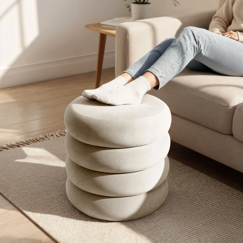 Snuggo kárpitozott puff tárolóhellyel, velúr huzattal, 42 cm átmérő, 45 cm magasság, krémszínű - Image 3