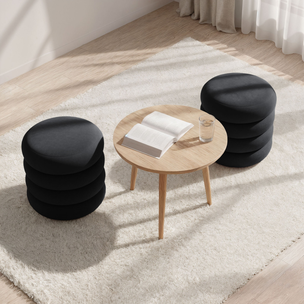 Snuggo tárolós kárpitozott puff, velúr, 42 cm átmérő, 45 cm magasság, fekete - Image 7