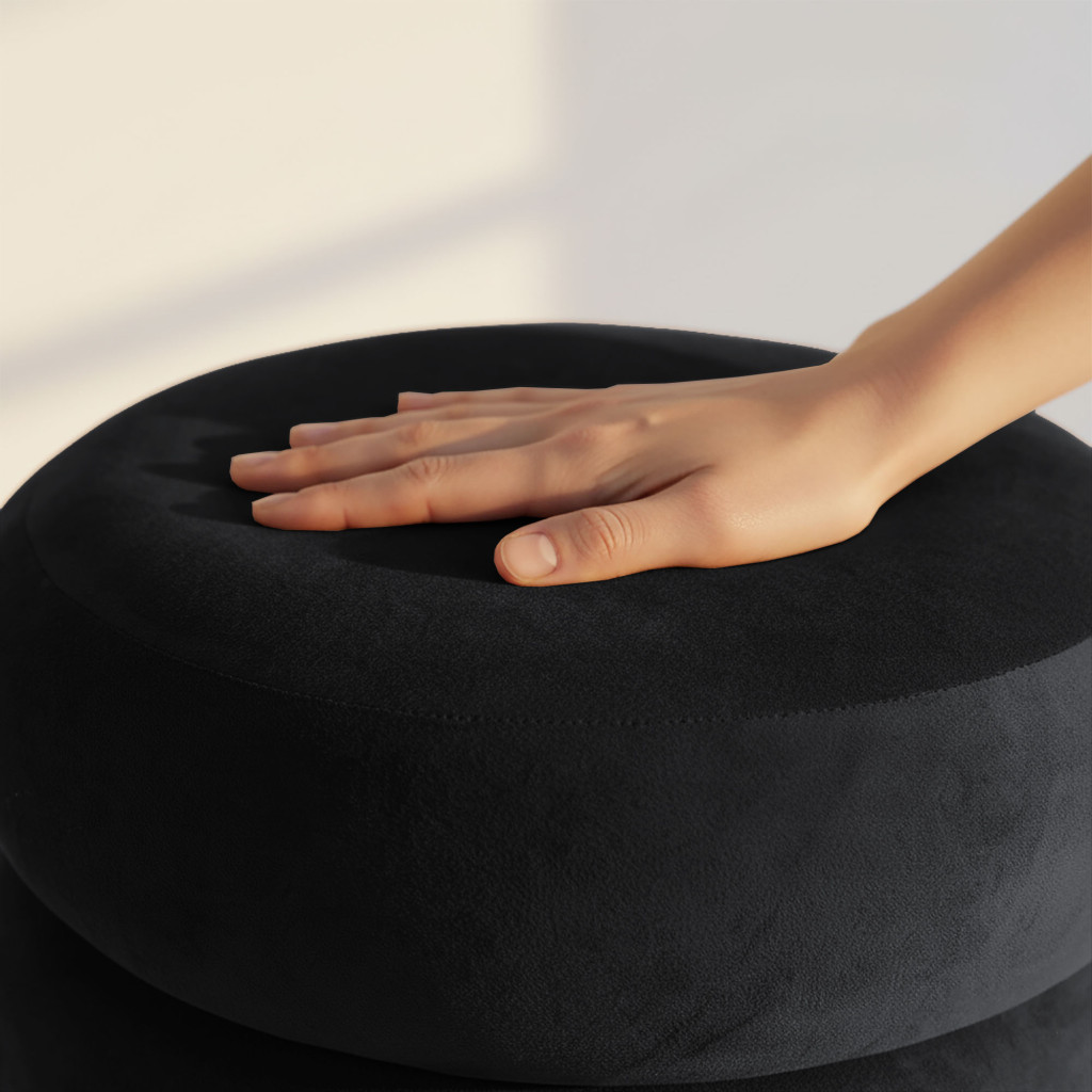 Snuggo tárolós kárpitozott puff, velúr, 42 cm átmérő, 45 cm magasság, fekete - Image 8
