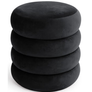 Snuggo tárolós kárpitozott puff, velúr, 42 cm átmérő, 45 cm magasság, fekete
