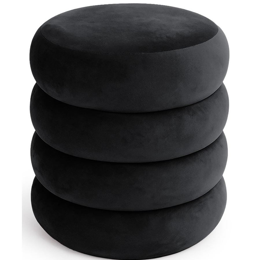 Snuggo tárolós kárpitozott puff, velúr, 42 cm átmérő, 45 cm magasság, fekete