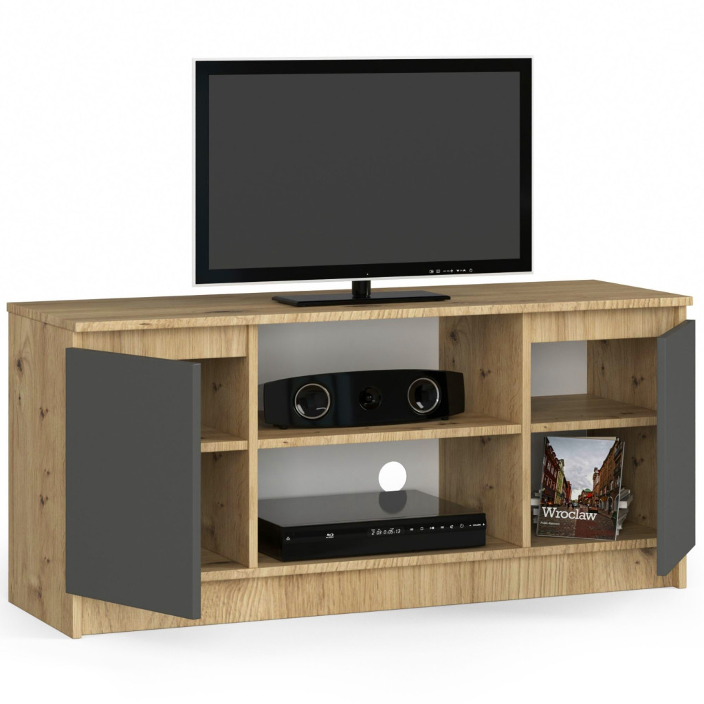TV komód 2 ajtóval és egy polccal, PAL laminált 16 mm, 120x40x55 cm, kézműves tölgy és szürke - Image 2
