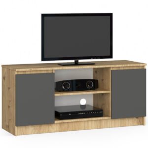 TV komód 2 ajtóval és egy polccal, PAL laminált 16 mm, 120x40x55 cm, kézműves tölgy és szürke