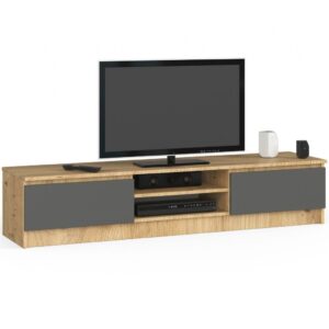 TV-szekrény 2 ajtóval és középső polcokkal, PAL laminált, 160x40x33 cm, kézműves tölgy és szürke