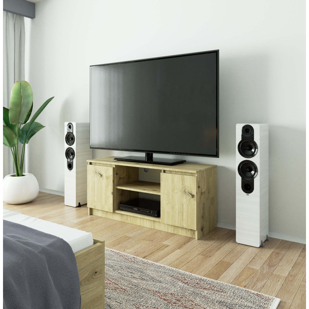 TV komód 2 ajtóval és egy polccal, PAL laminált 16 mm, 120x40x55 cm, kézműves tölgy - Image 4