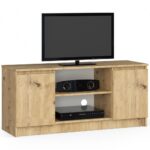 TV komód 2 ajtóval és egy polccal, PAL laminált 16 mm, 120x40x55 cm, kézműves tölgy