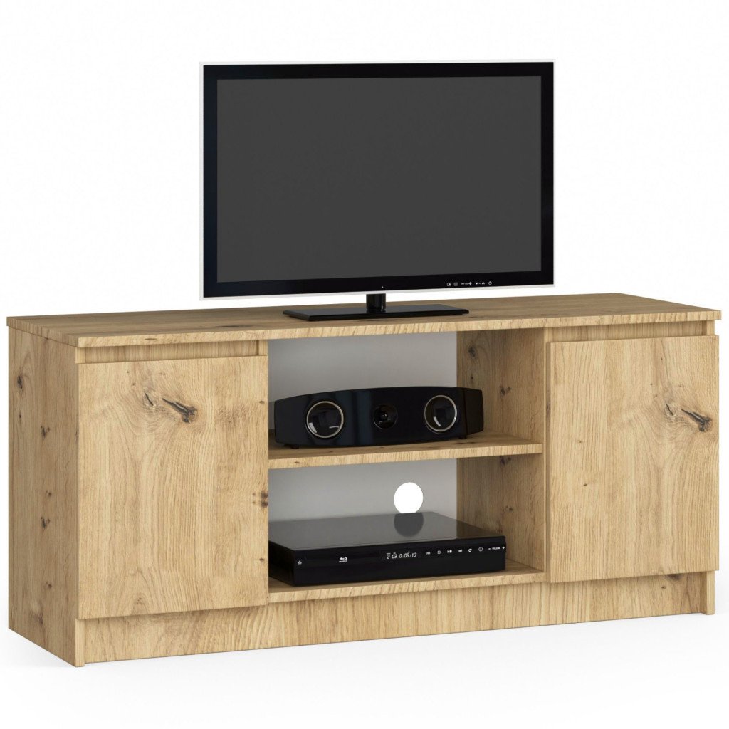 TV komód 2 ajtóval és egy polccal, PAL laminált 16 mm, 120x40x55 cm, kézműves tölgy