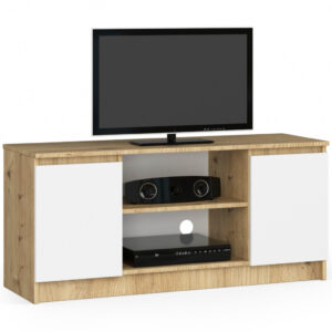 TV-szekrény 2 ajtóval és egy polccal, PAL laminált 16 mm, 120x40x55 cm, kézműves tölgy és fehér