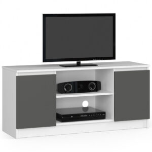 TV-szekrény 2 ajtóval és egy polccal, PAL laminált 16 mm, 120x40x55 cm, fehér és szürke