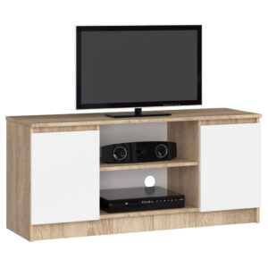 TV komód 2 ajtóval és egy polccal, PAL laminált 16 mm, 120x40x55 cm, tölgy sonoma és fehér