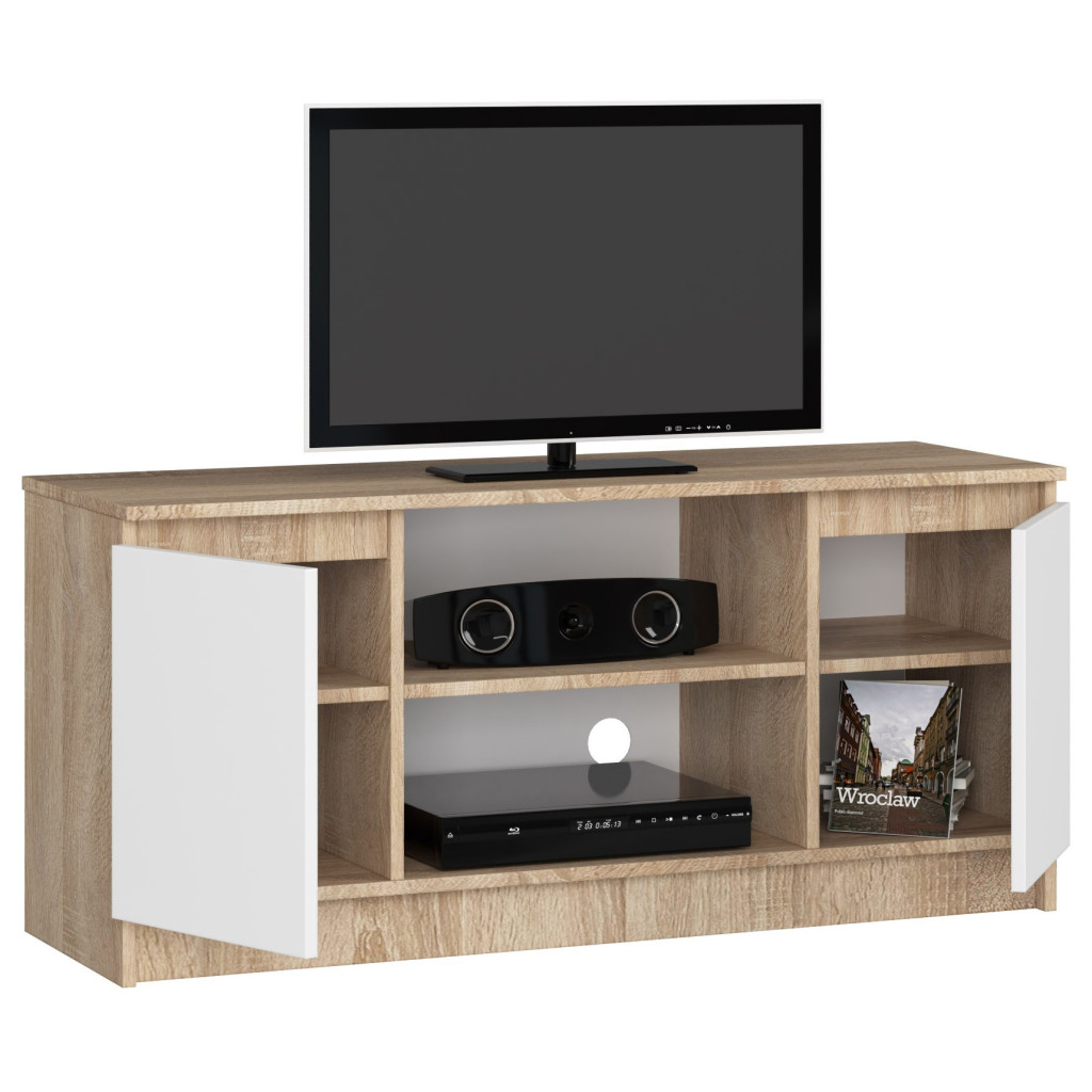 TV komód 2 ajtóval és egy polccal, PAL laminált 16 mm, 120x40x55 cm, tölgy sonoma és fehér - Image 7