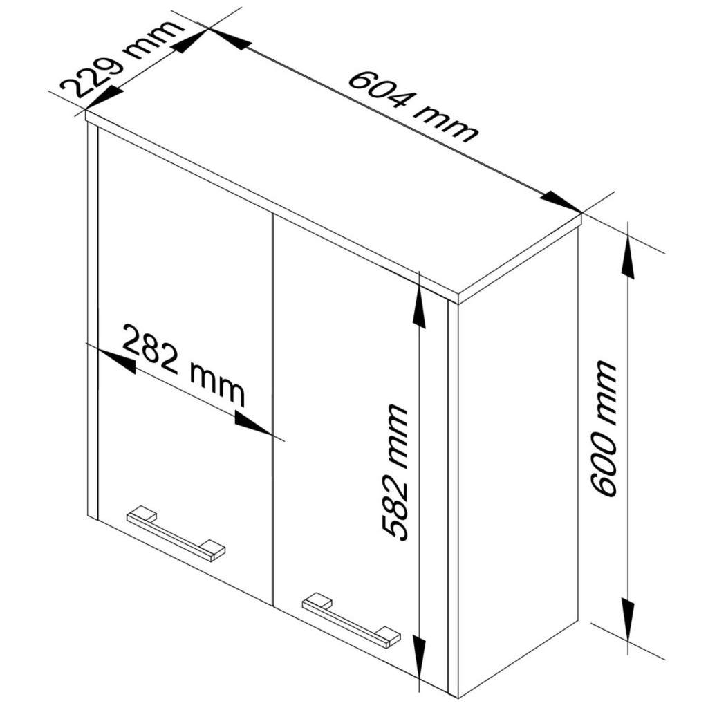 Fali fürdőszobai szekrény, 2 ajtóval és 1 belső polccal, 16 mm-es bútorlap, 60x23x60 cm, fehér és szürke - Image 4