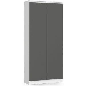 Szekrény 8 polccal, 16 mm laminált forgácslap, 80x35x180 cm, fehér és grafit