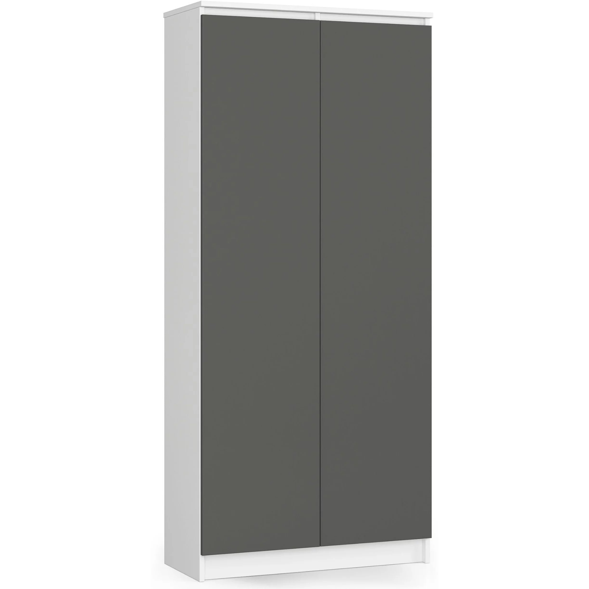 Szekrény 8 polccal, 16 mm laminált forgácslap, 80x35x180 cm, fehér és grafit