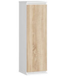 Fali szekrény, ajtóval és 3 belső polccal, 16 mm-es laminált forgácslap, 30x30x99 cm, fehér és sonoma tölgy