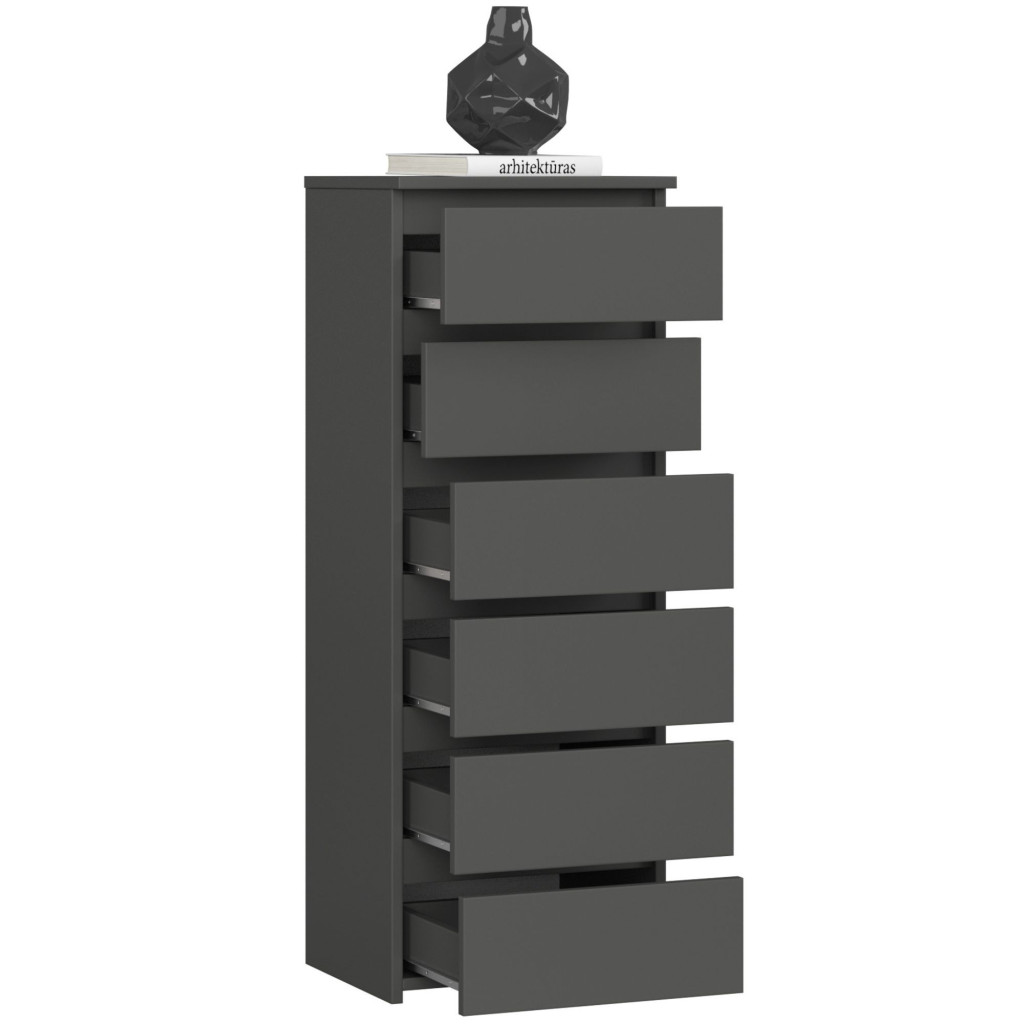 6 fiókos komód, 16 mm laminált forgácslap, 40x35x109 cm, szürke - Image 2