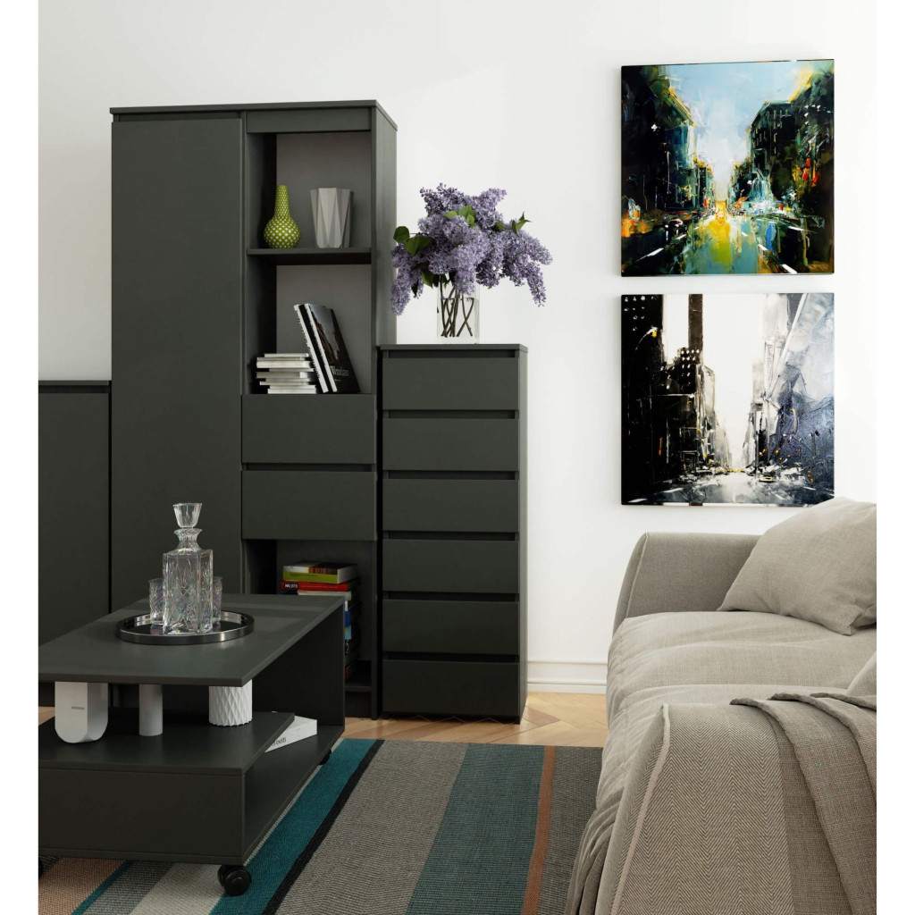6 fiókos komód, 16 mm laminált forgácslap, 40x35x109 cm, szürke - Image 4