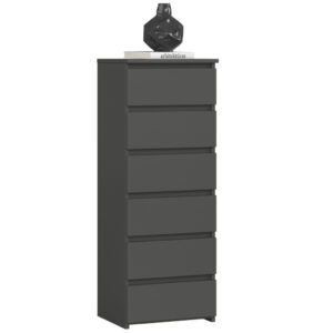 6 fiókos komód, 16 mm laminált forgácslap, 40x35x109 cm, szürke