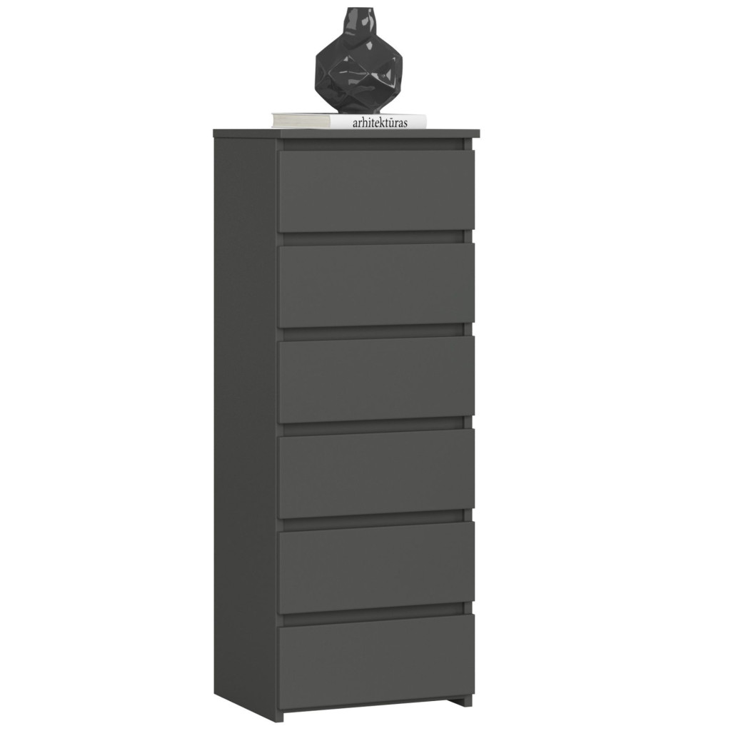 6 fiókos komód, 16 mm laminált forgácslap, 40x35x109 cm, szürke