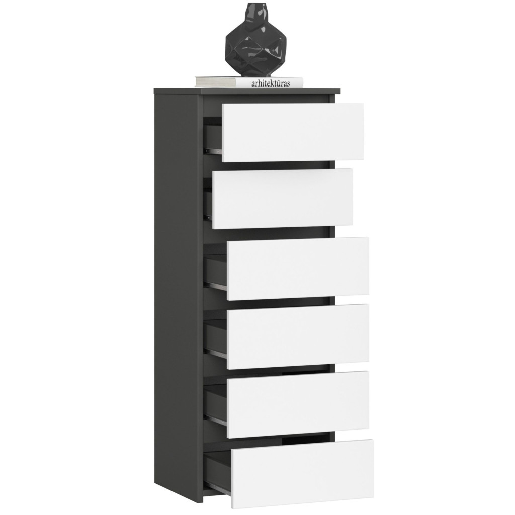 6 fiókos komód, 16 mm laminált forgácslap, 40x35x109 cm, szürke és fehér - Image 2