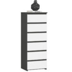 6 fiókos komód, 16 mm laminált forgácslap, 40x35x109 cm, szürke és fehér