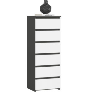 6 fiókos komód, 16 mm laminált forgácslap, 40x35x109 cm, szürke és fehér