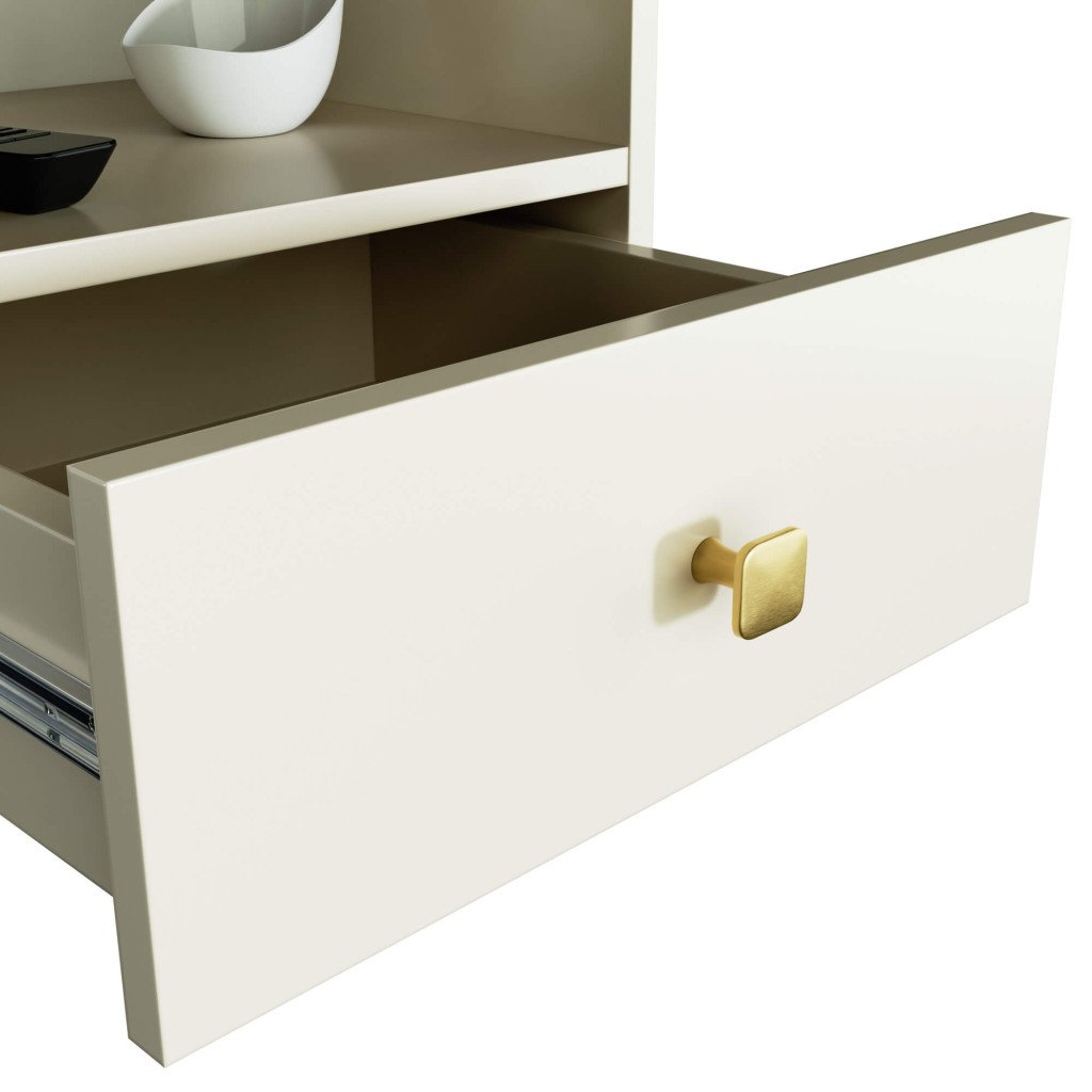 MOBI K01 fiókos szekrény nyitott polccal, PAL laminált 16 mm, 40x37x43 cm, kasmír arany részletekkel - Image 5