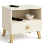 MOBI K01 fiókos szekrény nyitott polccal, PAL laminált 16 mm, 40x37x43 cm, kasmír arany részletekkel